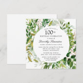 Modern Green Botanical 100th Birthday Invitation Kaart (Voorkant / Achterkant)