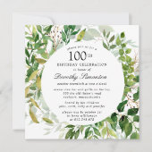 Modern Green Botanical 100th Birthday Invitation Kaart (Voorkant)