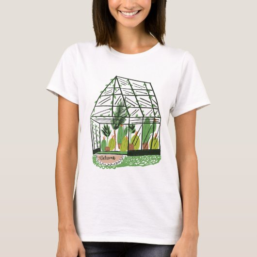 Modern Green Botanical Green House Pink T-shirt (Voorkant)