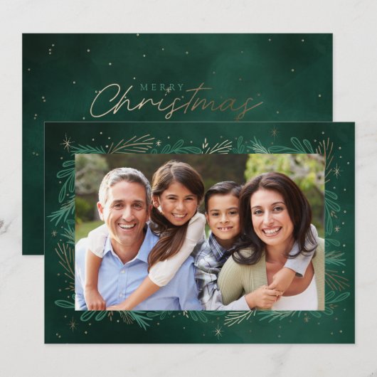 Modern Green Botanical Keepomwille Photo Chistmas Feestdagenkaart (Voorkant / Achterkant)
