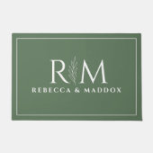 Modern Green Botanical Monogram Door Mat (Voorkant)