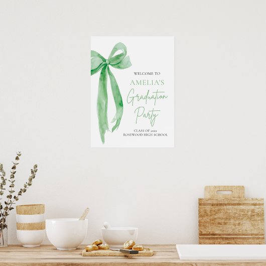 Modern Green Bow Coquette Afstudeerfeest Welkom Poster (Keuken)