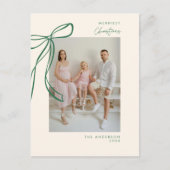 Modern Green Bow Familie Foto Kerstgroet Briefkaart (Voorkant)