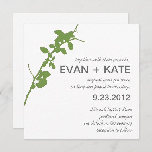 Modern Green Branch Wedding Invitation Kaart (Voorkant / Achterkant)