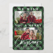 Modern Green Buffalo met kerstfoto Feestdagenkaart (Voorkant)