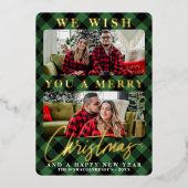 Modern Green Buffalo met kerstfoto Folie Feestdagenkaart (Voorkant)