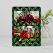 Modern Green Buffalo met kerstfoto Folie Feestdagenkaart (Staand Voorkant)