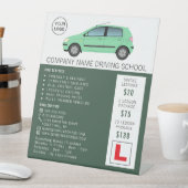 Modern Green Car, Driving School, Instructor Reclamebord Met Voetstuk (Insitu)