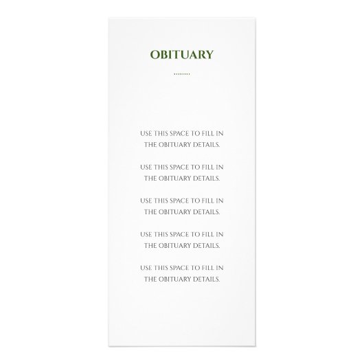 Modern Green Celebration of Life Memorial Programm Reclamekaart (Achterkant)