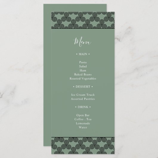 Modern Green Celtic Knot Irish Wedding Invitation Menu (Voorkant / Achterkant)