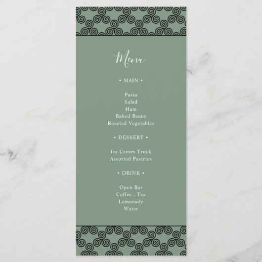 Modern Green Celtic Knot Irish Wedding Invitation Menu (Voorkant)