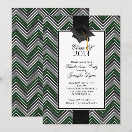 Modern Green Chevron 2013 Graduation Party Kaart (Voorkant / Achterkant)