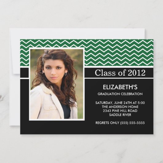 Modern Green Chevron Foto Graduation Party Kaart (Voorkant)