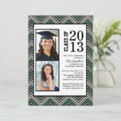 Modern green Chevron Stripes Photo Afstuderen Kaart (Staand voorkant)