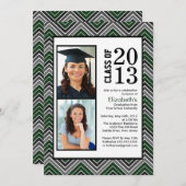 Modern green Chevron Stripes Photo Afstuderen Kaart (Voorkant / Achterkant)