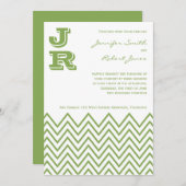 Modern Green Chevron Wedding Invitation Kaart (Voorkant / Achterkant)