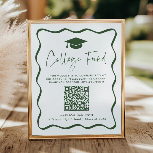 Modern Green College Fund Afstuderen QR Code Sign Poster
