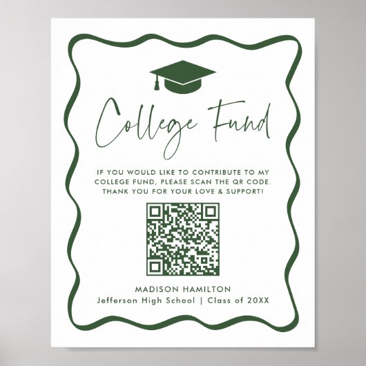 Modern Green College Fund Afstuderen QR Code Sign Poster (Voorkant)