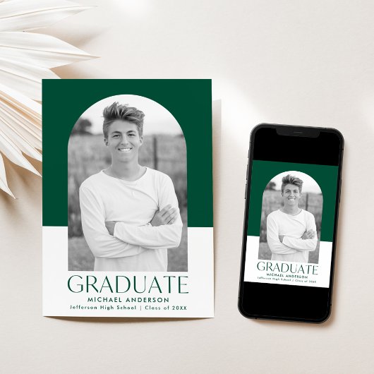 Modern Green Color Block Afstuderen Foto Aankondiging