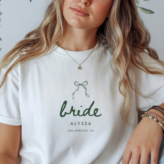 Modern Green Coquette Custom Bride's Name Wedding T-shirt