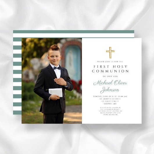 Modern Green Cross Photo Boy First Community Kaart