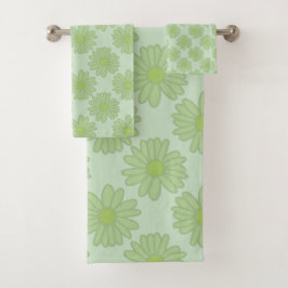 Modern Green Daisies Ditsy Floral Pattern Elegant Bad Handdoek