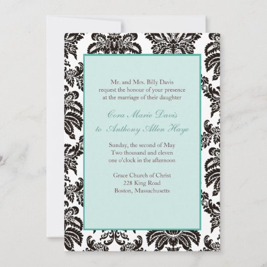Modern Green Damask Wedding Invitation Kaart (Voorkant)