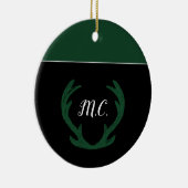 Modern Green Deer Antlers Monogram Keramisch Ornament (Rechts)