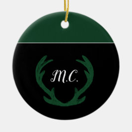 Modern Green Deer Antlers Monogram Keramisch Ornament
