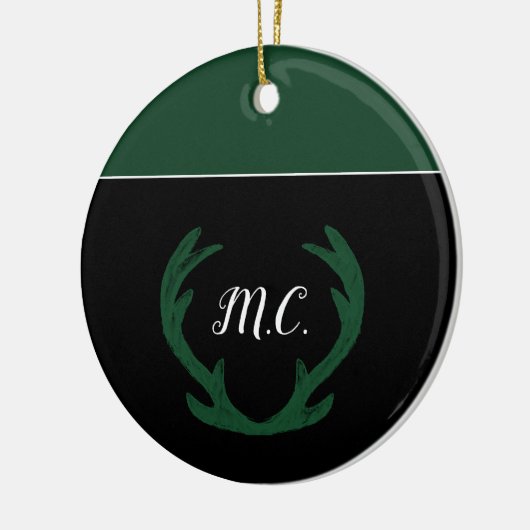 Modern Green Deer Antlers Monogram Keramisch Ornament (Links)