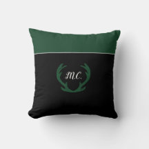 Modern Green Deer Antlers Monogram