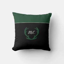 Modern Green Deer Antlers Monogram Kussen