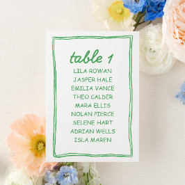 Modern Green Doodle Wedding Seating Chart Card Kaart