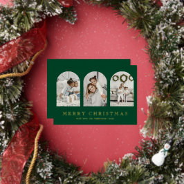 Modern Green Elegant Arch Photo Collage Christmas Folie Feestdagenkaart