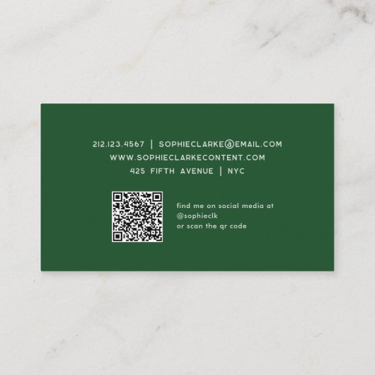 Modern Green | Elegant script met QR-code Visitekaartje (Achterkant)