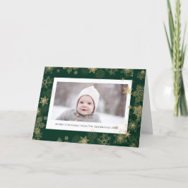 Modern Green Elegant Script Snowflakes Bokeh Feestdagen Kaart