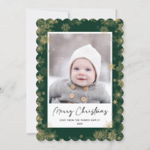 Modern Green Elegant Script Snowflakes Bokeh