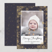 Modern Green Elegant Script Snowflakes Bokeh Feestdagenkaart (Voorkant / Achterkant)