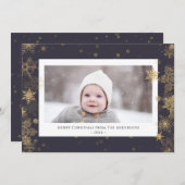 Modern Green Elegant Script Snowflakes Bokeh Feestdagenkaart (Voorkant / Achterkant)