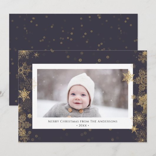 Modern Green Elegant Script Snowflakes Bokeh Feestdagenkaart (Voorkant / Achterkant)