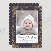 Modern Green Elegant Script Snowflakes Bokeh Feestdagenkaart (Voorkant / Achterkant)