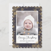 Modern Green Elegant Script Snowflakes Bokeh Feestdagenkaart (Voorkant)