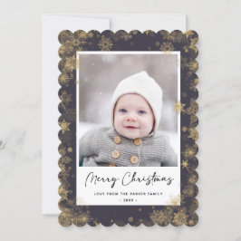 Modern Green Elegant Script Snowflakes Bokeh Feestdagenkaart