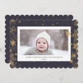 Modern Green Elegant Script Snowflakes Bokeh Feestdagenkaart (Voorkant / Achterkant)