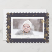 Modern Green Elegant Script Snowflakes Bokeh Feestdagenkaart (Voorkant)