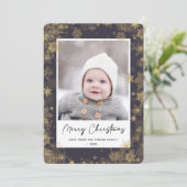 Modern Green Elegant Script Snowflakes Bokeh Feestdagenkaart (Staand voorkant)