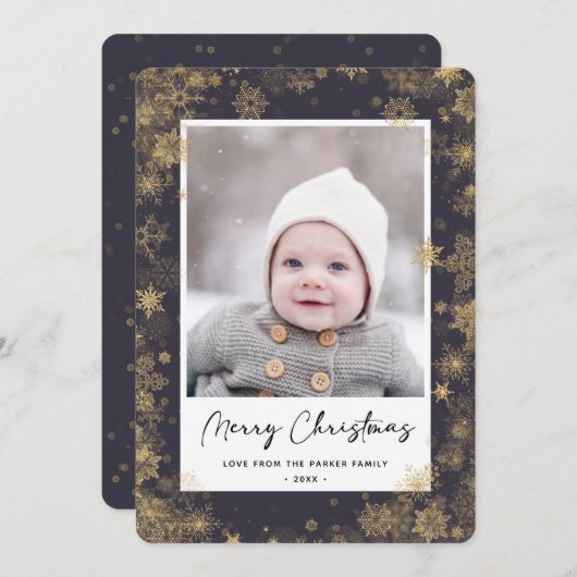 Modern Green Elegant Script Snowflakes Bokeh Feestdagenkaart (Voorkant / Achterkant)