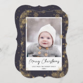 Modern Green Elegant Script Snowflakes Bokeh Feestdagenkaart (Voorkant / Achterkant)