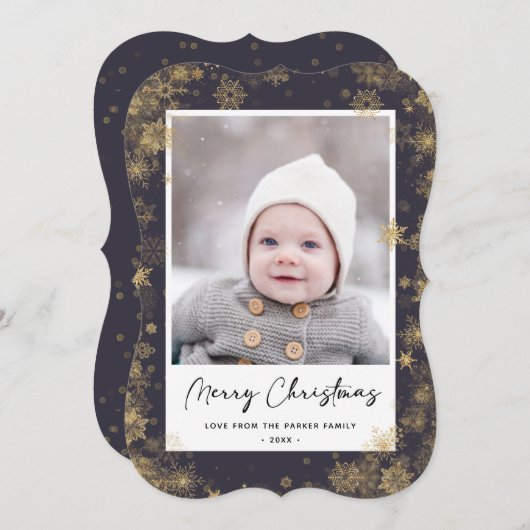 Modern Green Elegant Script Snowflakes Bokeh Feestdagenkaart (Voorkant / Achterkant)