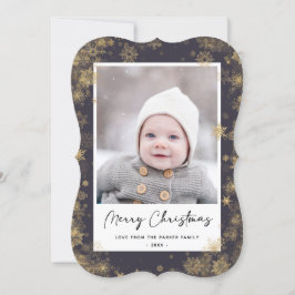 Modern Green Elegant Script Snowflakes Bokeh Feestdagenkaart